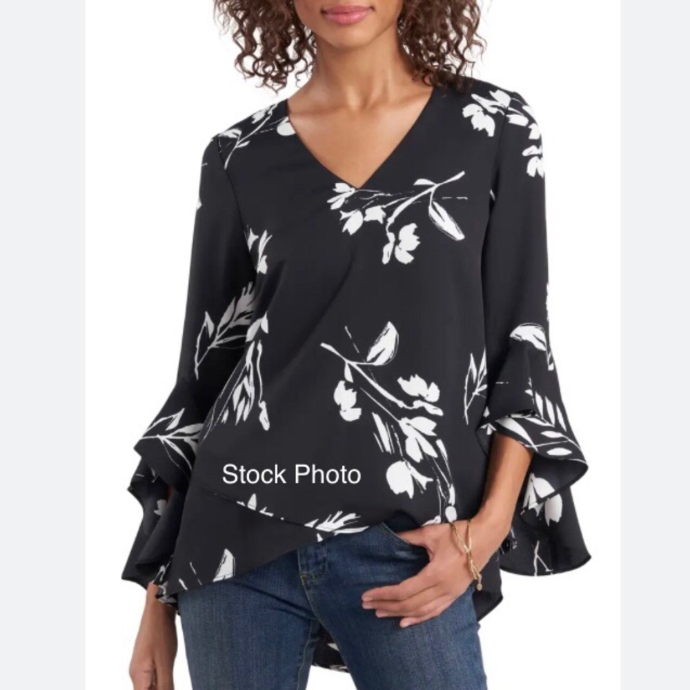 Vince Camuto Whisper Printed Flutter Sleeve Top Size Large
